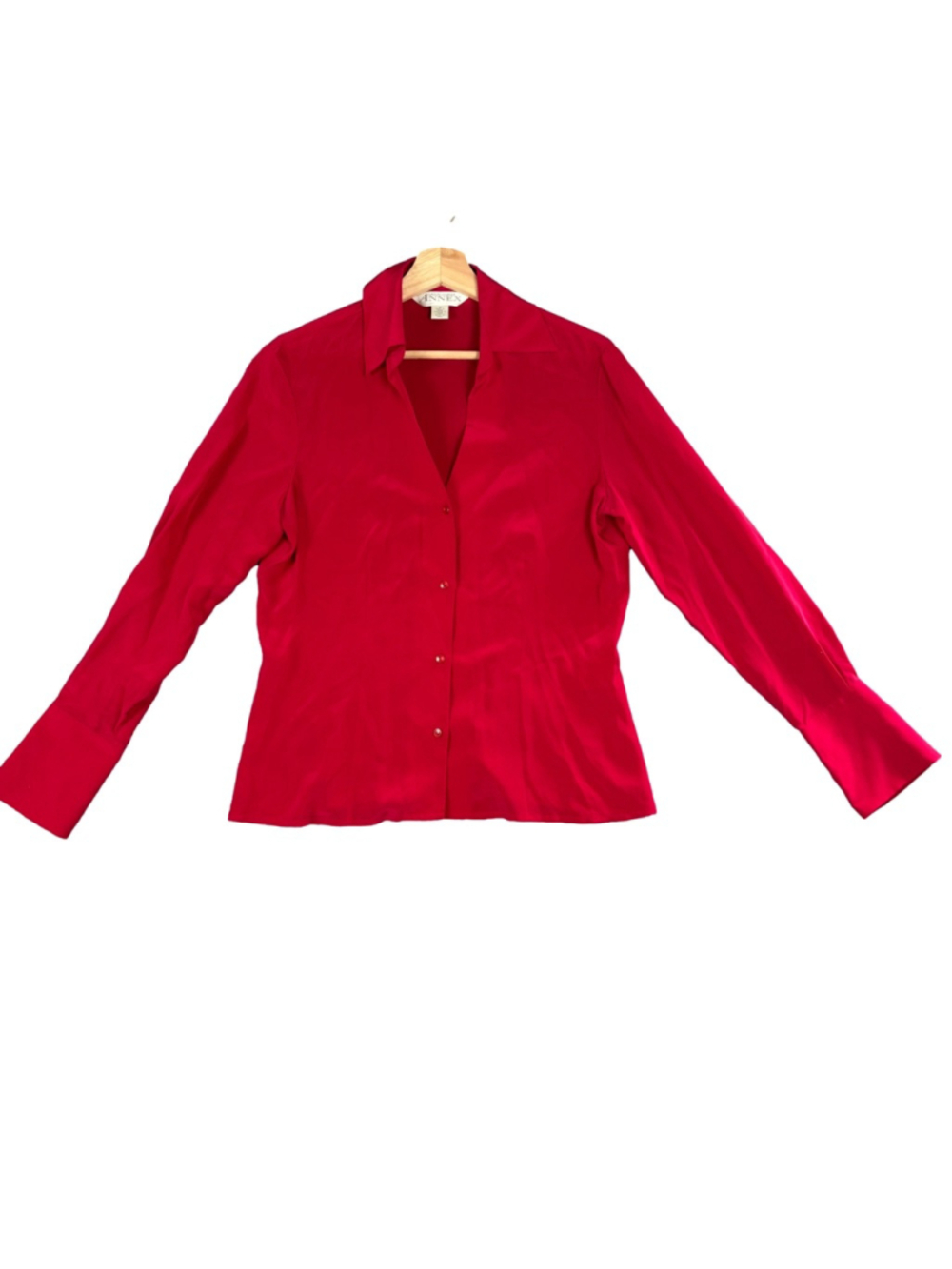 Vintage Casual Corner Annex 100% Silk Red Button Front Blouse Women M